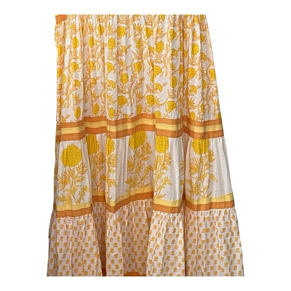 Chelsea & Theodore Maxi Dress Sz S 100% Cotton Tiered Yellow Floral Boho Beachy - Picture 5 of 9
